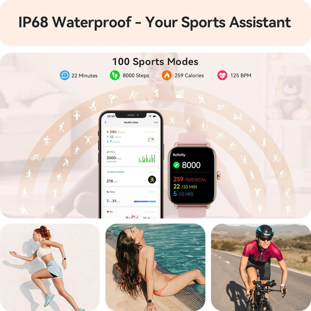 Stylish Smart Watch for Women - Compatible with Android & iPhone, Featuring Alexa Built-In and Advanced Health Tracking