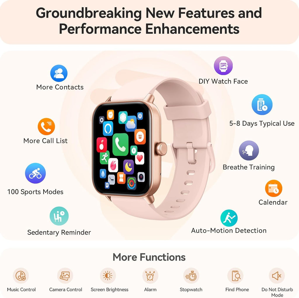 Stylish Smart Watch for Women - Compatible with Android & iPhone, Featuring Alexa Built-In and Advanced Health Tracking