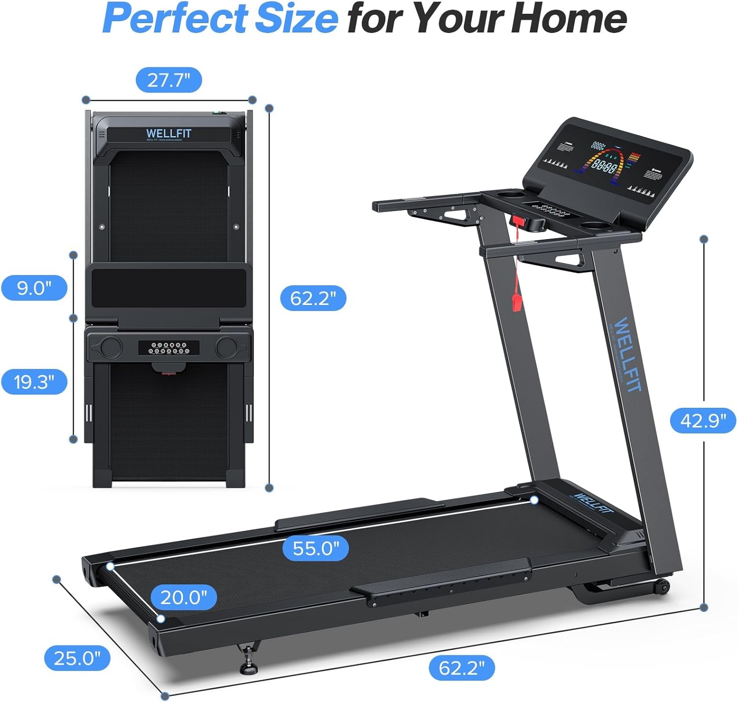 Auto Incline Treadmill, 15% Incline Heavyduty Treadmill with Pulse Sensor, 4.5HP, 10 MPH, 500 Lbs Capacity, 20'' X 55'' Running Area Treadmills with Bluetooth Player & LED Display
