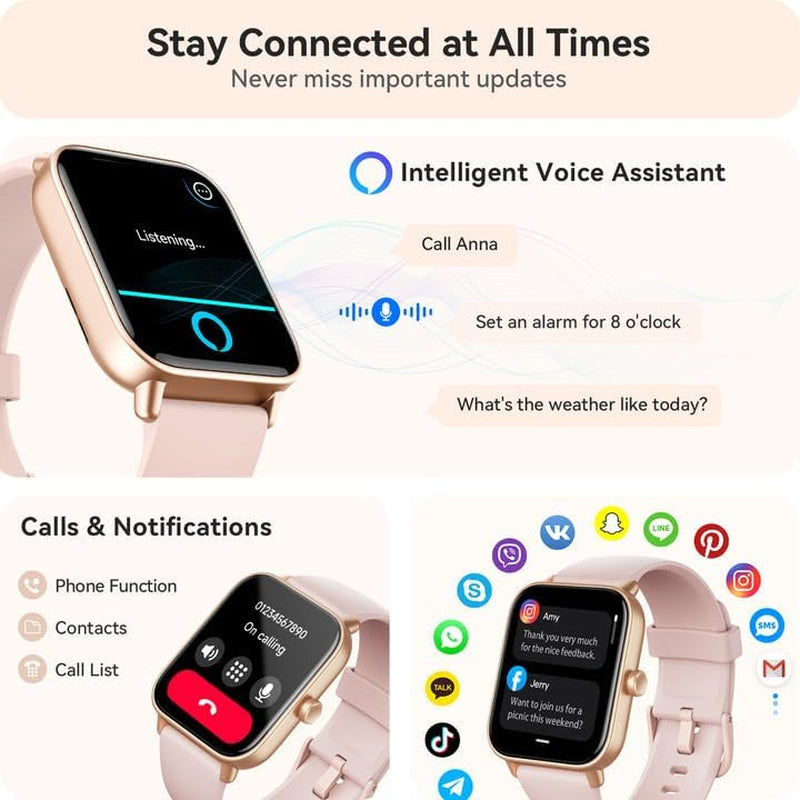 Stylish Smart Watch for Women - Compatible with Android & iPhone, Featuring Alexa Built-In and Advanced Health Tracking