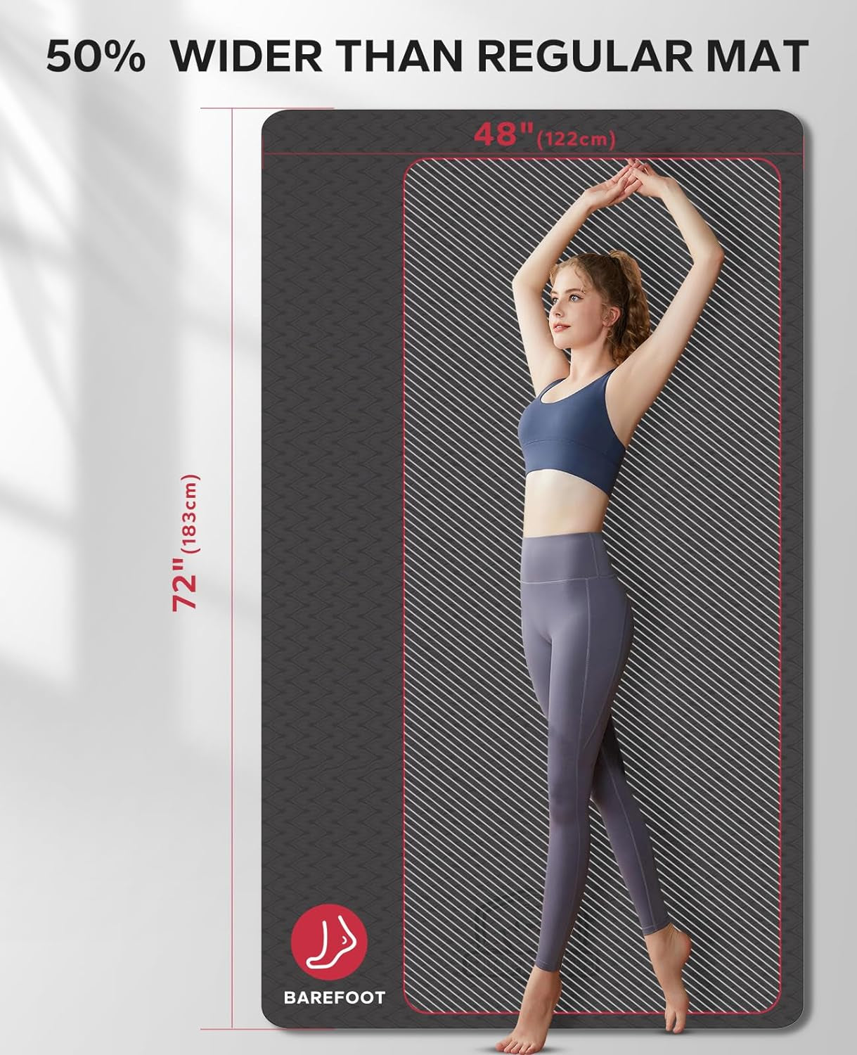Extra Large Yoga Mat - 72"X48"X6Mm (1/4 Inch), Non-Slip, Durable, Thick Wide Exercise Mat for Home Workouts, Yoga, Pilates, Stretching and Cardio Workouts
