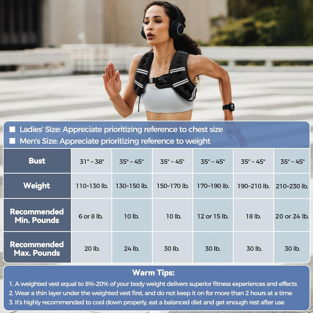 Ultimate Adjustable Weighted Vest for Men and Women - Enhance Your Fitness Journey with Reflective Stripes and Comfortable Design - Available in Multiple Weights (6Lb to 30Lb)