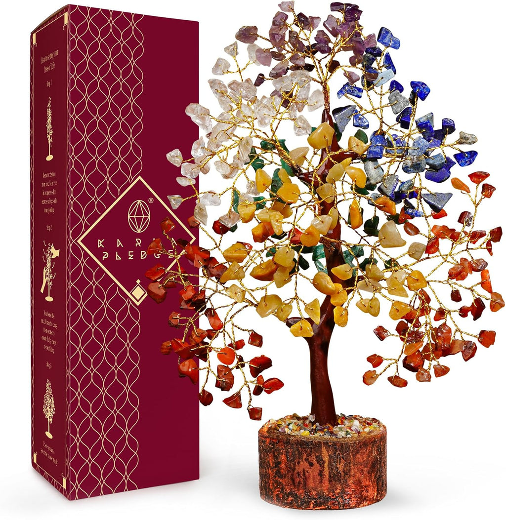 Chakra Tree of Life Birthday Gifts for Women, Mom, Sister, Friends, Handmade Healing Crystal Tree Bring Money, Positivity & Good Luck, Boho Home, Room and Office Desk Decor, Unique Fathers Gift