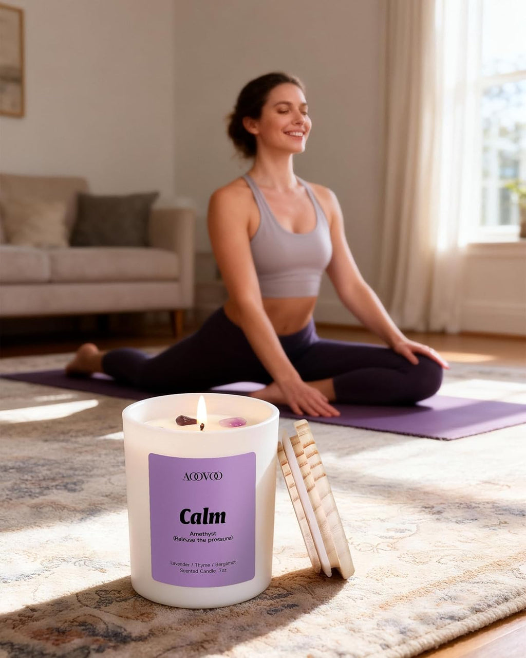 Calm Candles Set for Women - 4 Pack Candles for Home Scented, 28 Oz 200 Hour Burn, Aromatherapy Candle with Crystals, Lavender Calm/Jasmine Serenity/Water Lily Pear Harmony/Patchouli Balance