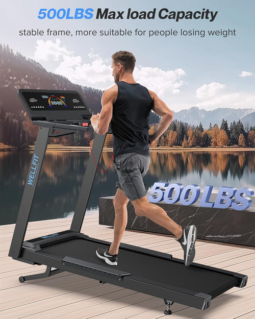 Auto Incline Treadmill, 15% Incline Heavyduty Treadmill with Pulse Sensor, 4.5HP, 10 MPH, 500 Lbs Capacity, 20'' X 55'' Running Area Treadmills with Bluetooth Player & LED Display