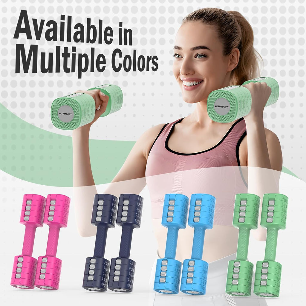 Adjustable Weight Dumbbells Set of 2, 8 in 1 Hand Weights for Women 2Lb/3Lb/4Lb/5Lb/6Lb Dumbbell Weights Set 12 Lbs/Pair Hand Weights for Home Office Gym Workout