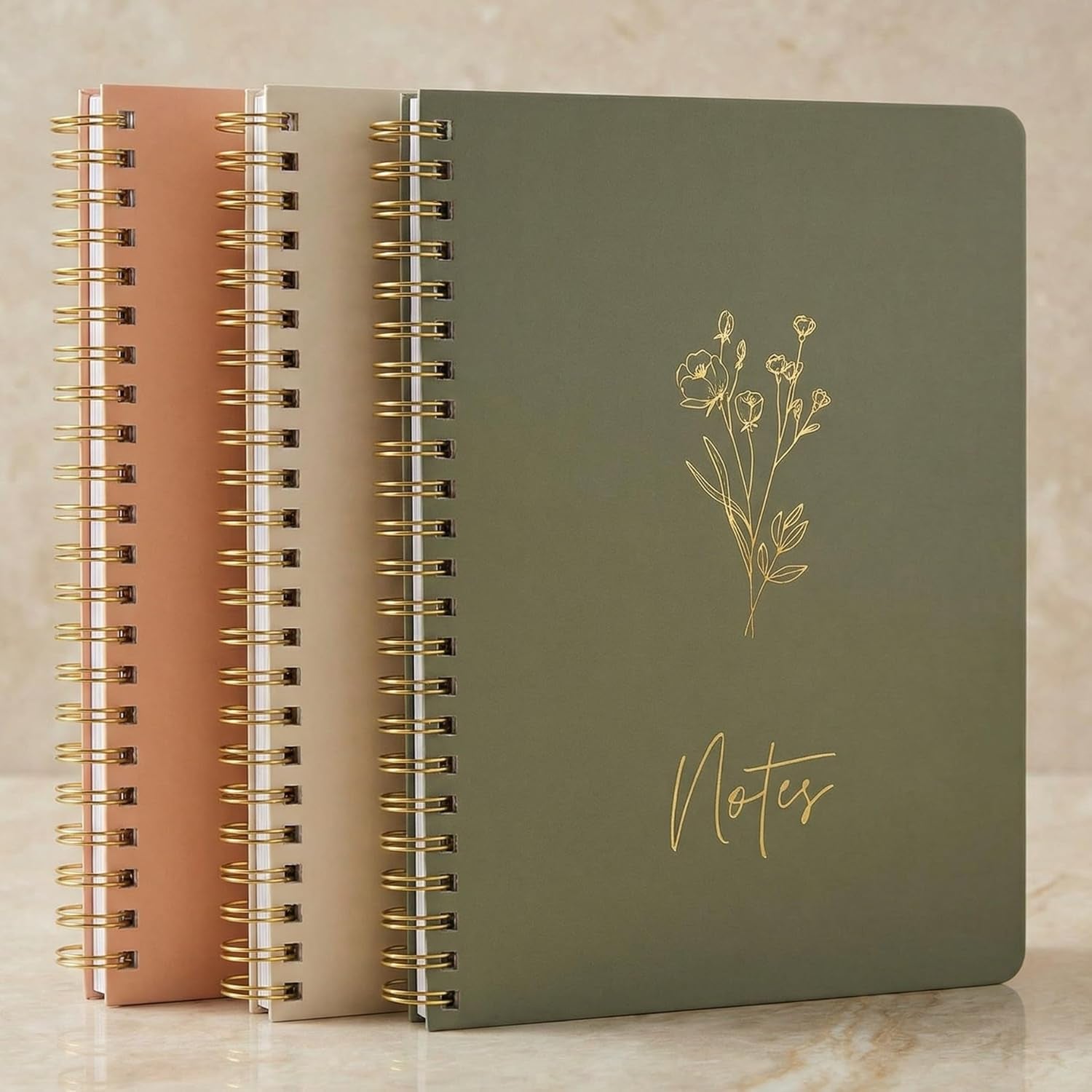 Aesthetic Spiral Notebook Set of 3 for Women - Cute College Ruled 8X6 Journal/Notebook with Large Pockets and Lined Pages - Perfect Supplies to Stay Organized at Work or School